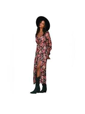 Saltwater Blurred Floral Maxi Dress Long Sleeve Multi Color Print Flowy Boho XS